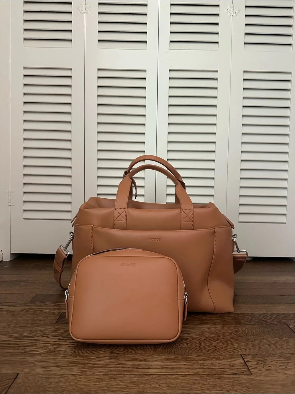 Monos Metro Tan Vegan Leather Duffel with Folio Case